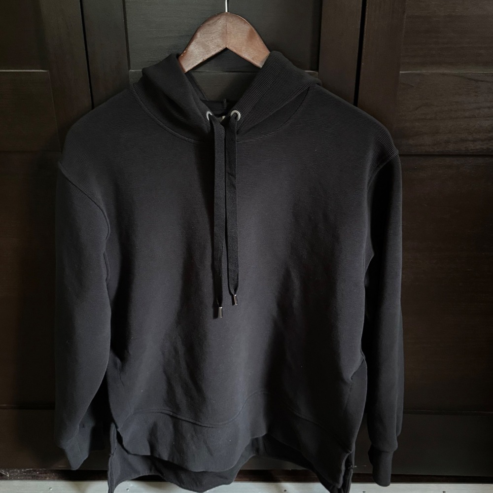 CALIA Women Black Ribbed Pullover Hoodie Side Slit Size S